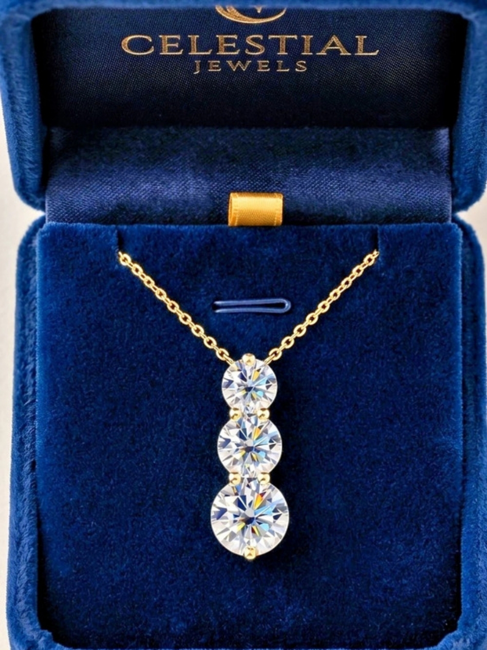 Moissanite 1.6 CTW 3 Stone Drop Pendant necklace